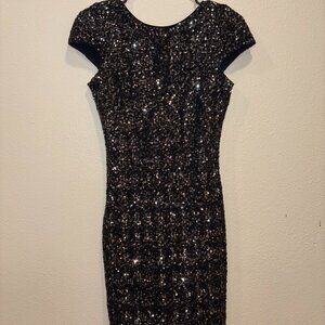 Dress the Population Sequin Dress – Small | Black & Dark Blue, Cocktail / Party